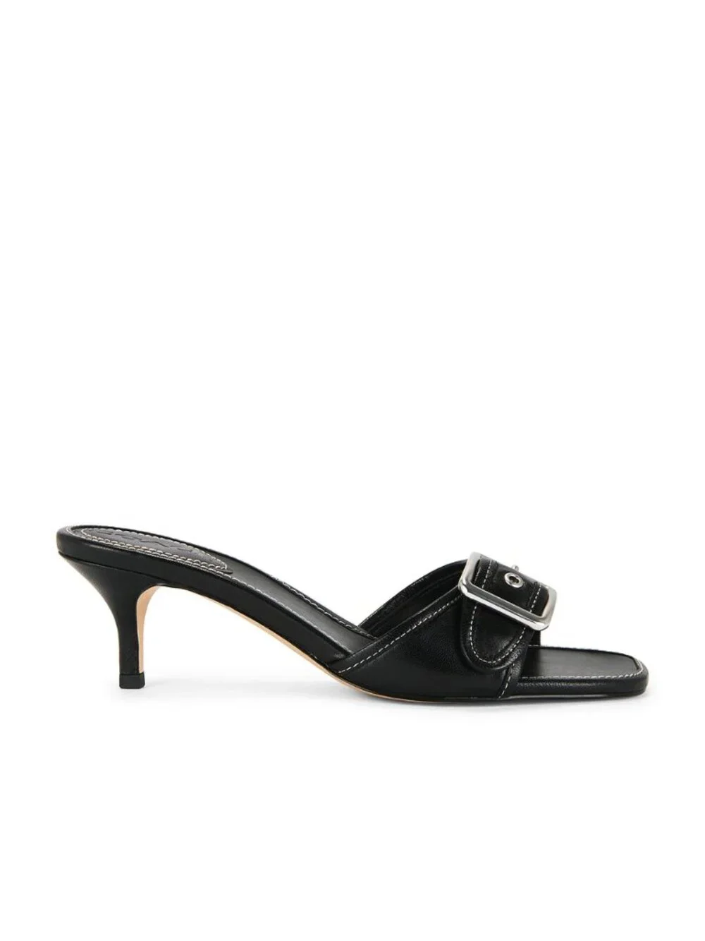Coach Margot Leather Sandal in Black leather open toe kitten heel buckle